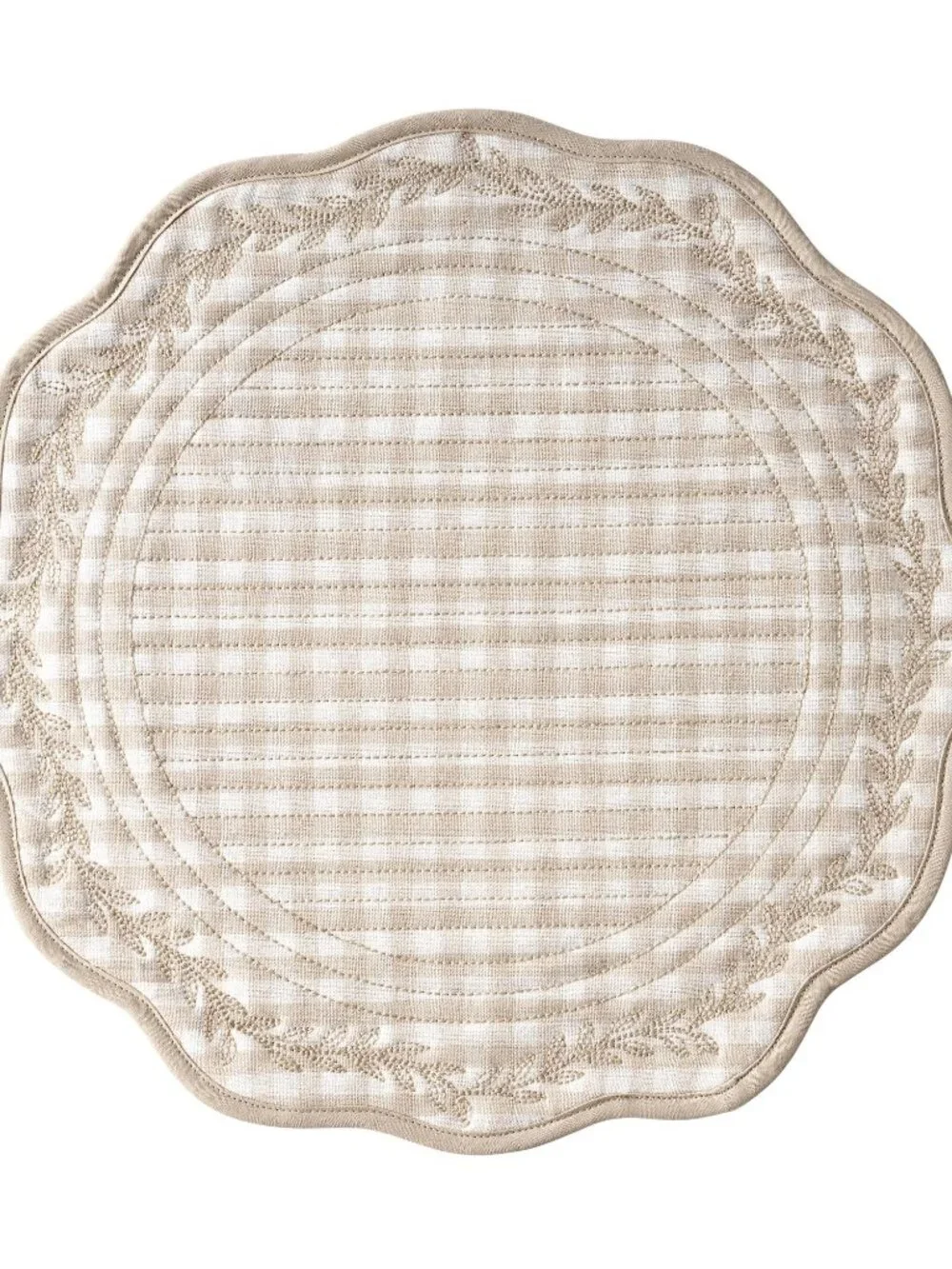 Lot of 4 Pioneer Woman Quilted Mini Gingham Woven Placemat Beige 15